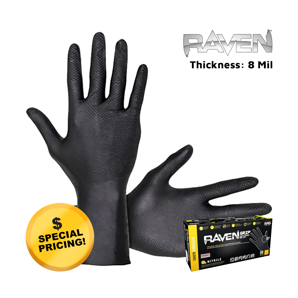 Gloves Surplus Raven Powder Free Nitrile Exam Grade Disposable