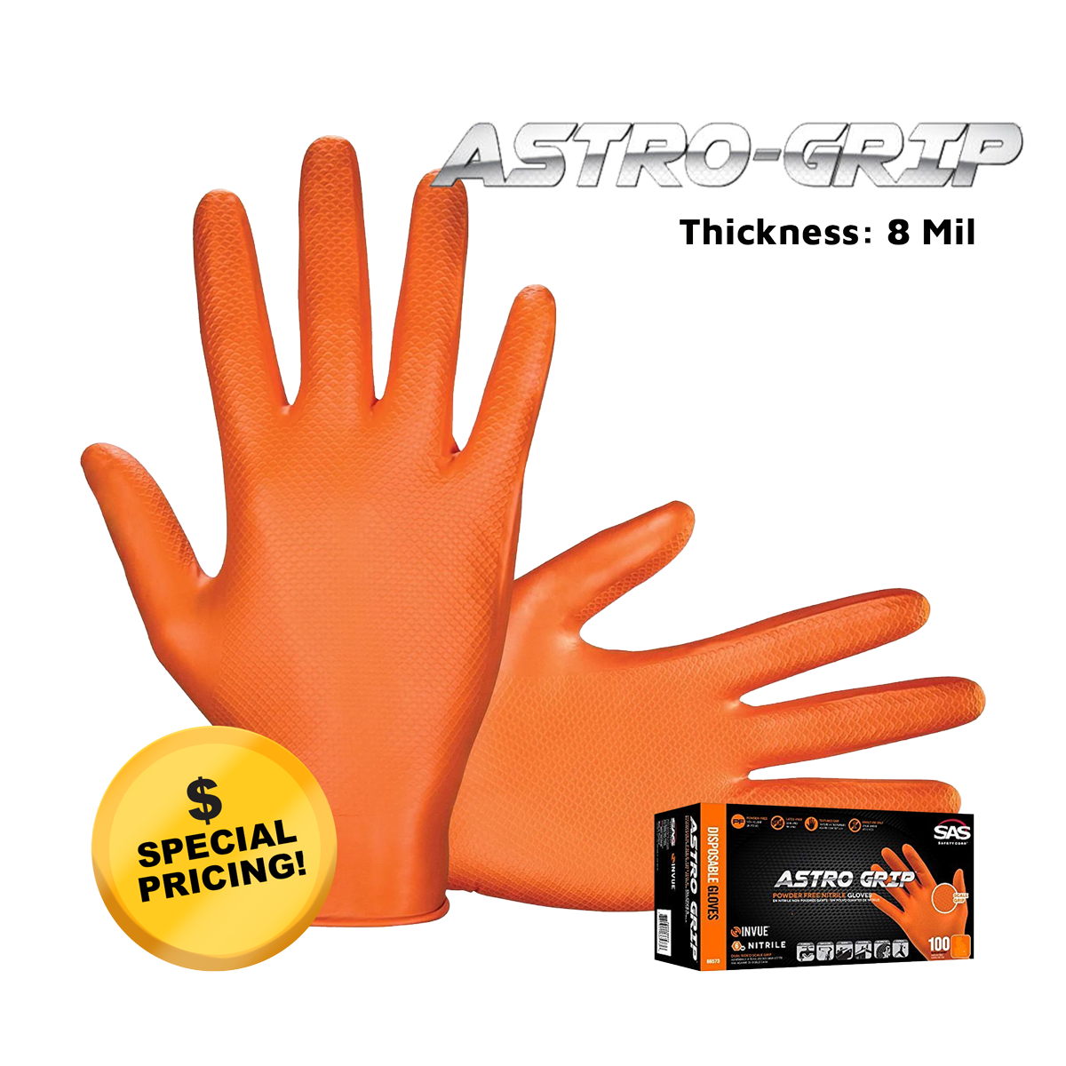 Astro Grip Orange Nitrile Nitrile Gloves Grip SAS Safety Astro